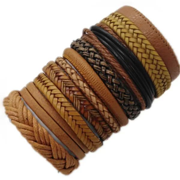 10 Pcs Adjustable Black Leather Bracelets Set - Image 13