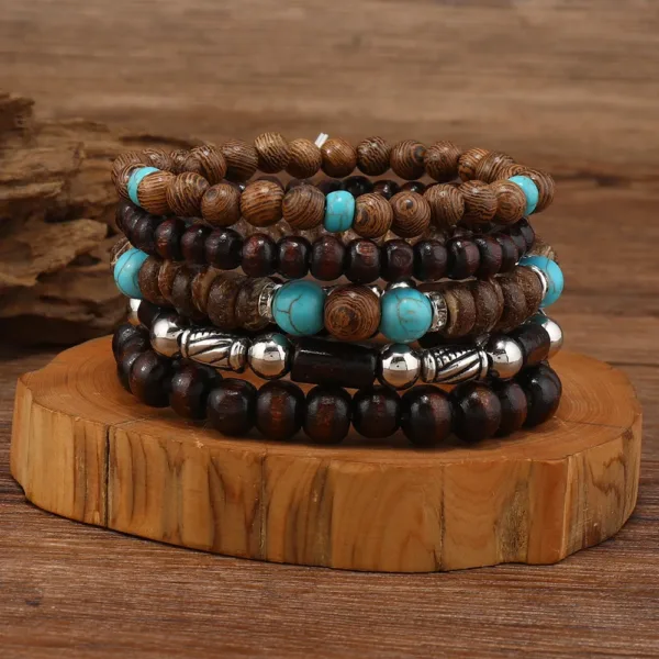 Vintage Wood Beads Charm Bracelets Set - Image 28