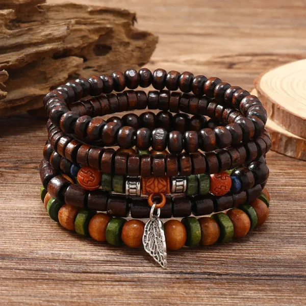 Adjustable Leather Beaded Wrap Bracelets Set - Image 9