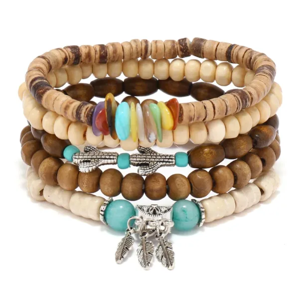 Wood Bead Cactus Charms Bracelet Set - Image 3