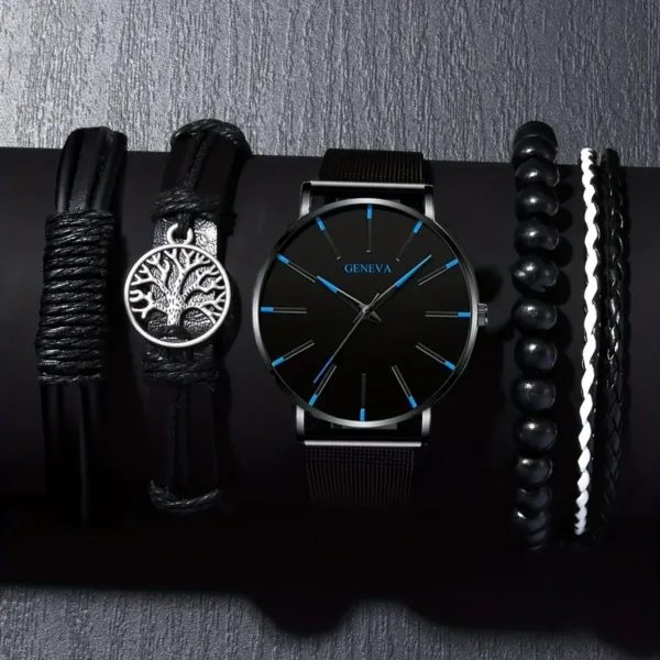 Black Men's Quartz Watch with Bracelets Set - Image 3