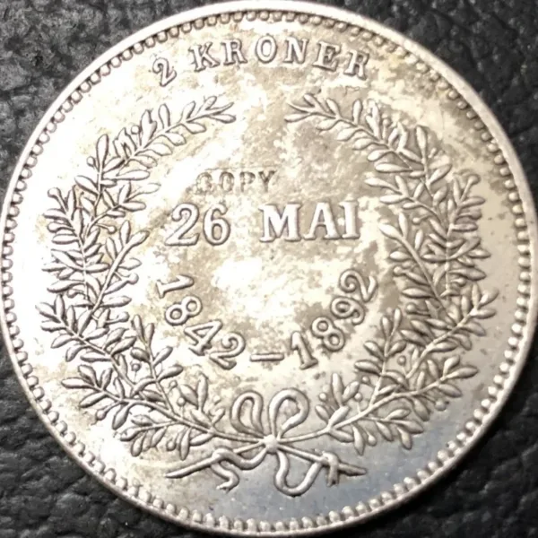 1892 Denmark 2 Kroner Coin Replica - Image 3