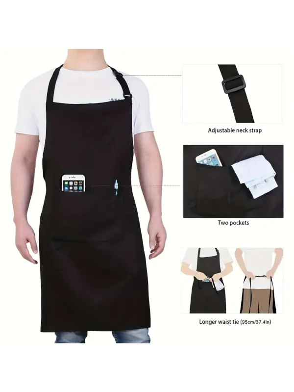 Adjustable Black Apron with Front Pocket - Image 7