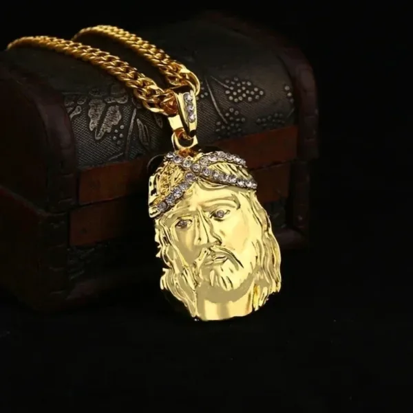 Christian Bling Jesus Head Pendant Necklace - Image 5