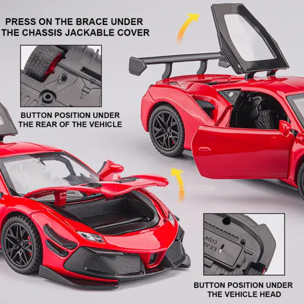 1:32 F488 Alloy Sport Car Model with Lights - Image 3