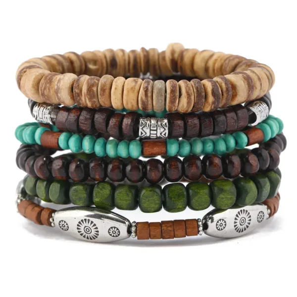 Adjustable Leather Beaded Wrap Bracelets Set - Image 5