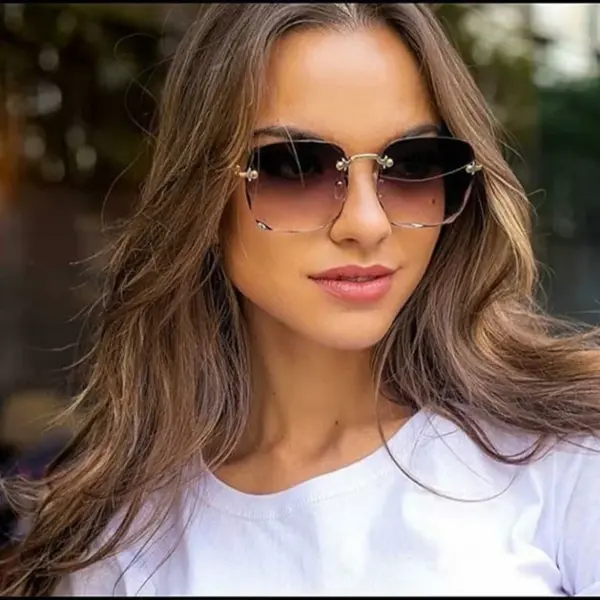 Rimless Women's Gradient Fashion Sunglasses - Image 3