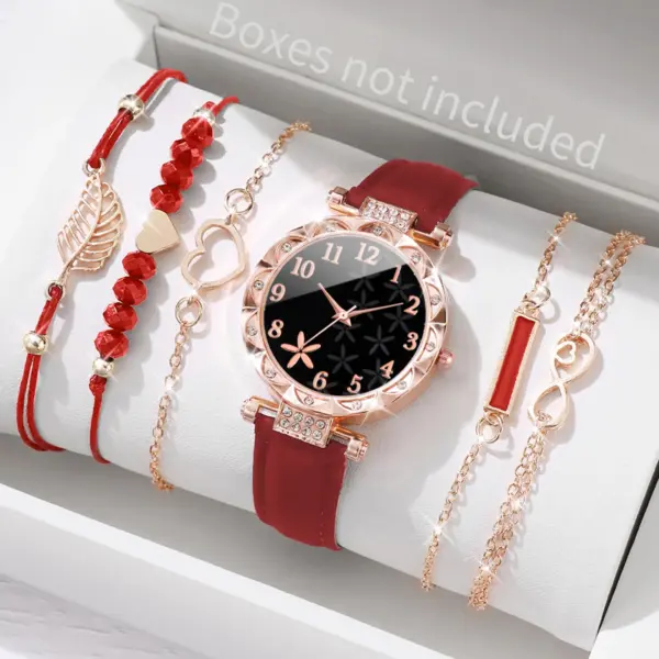 6PCS Women's Heart Dial Quartz Watch Set - Image 2