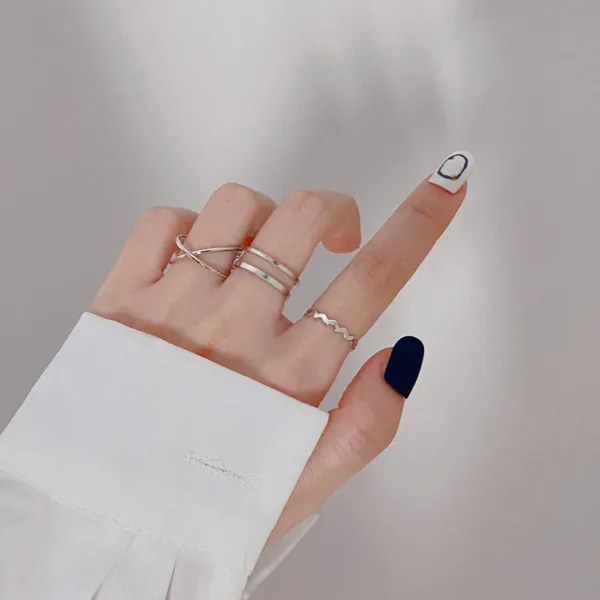 Trendy Geometric Cross Rings Set for Women - Image 8