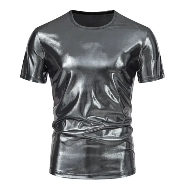 Men's Glossy Silver Gold Casual Party T-Shirt - Image 3