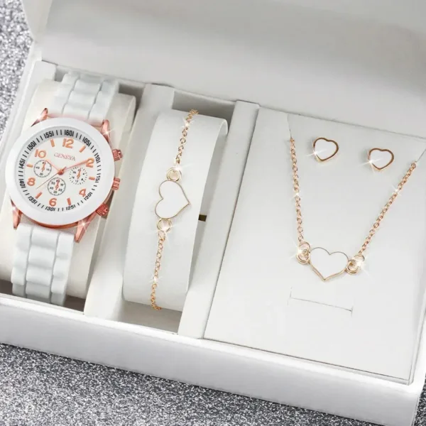 4PCS Women's Watch and Heart Jewelry Set - Image 2