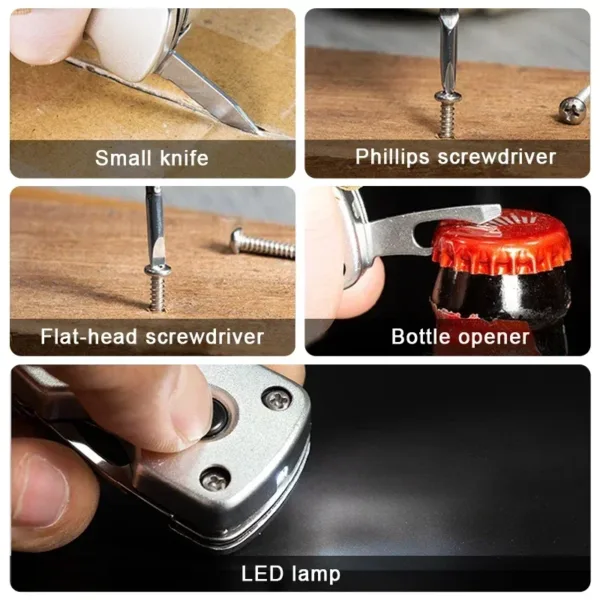 6-in-1 Folding Mini Keychain Knife with LED - Image 3