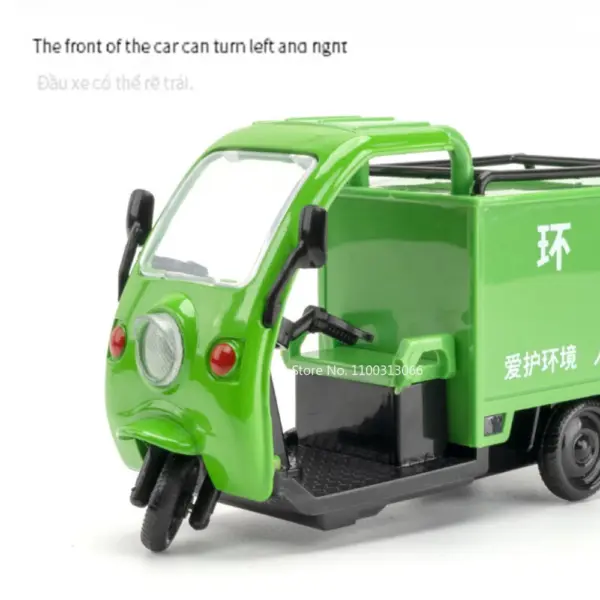 1:32 Green Sanitation Tricycle Diecast Model - Image 5