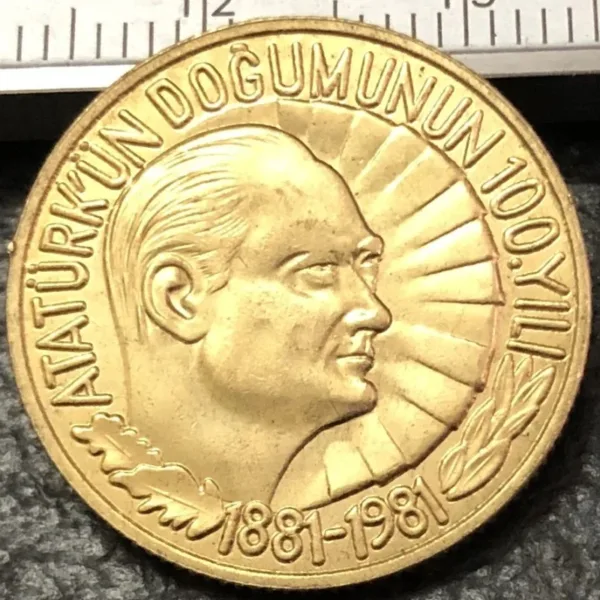 1981 Turkey 1 Lira Gold Plated Copy Coin - Image 3