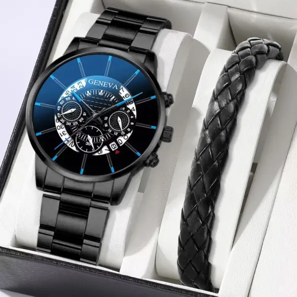 Men's Quartz Watch and Bracelet Set 2PCS