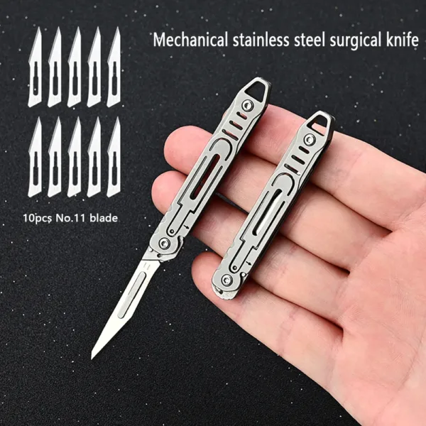 Stainless Steel Folding Scalpel Knife with 10 Blades