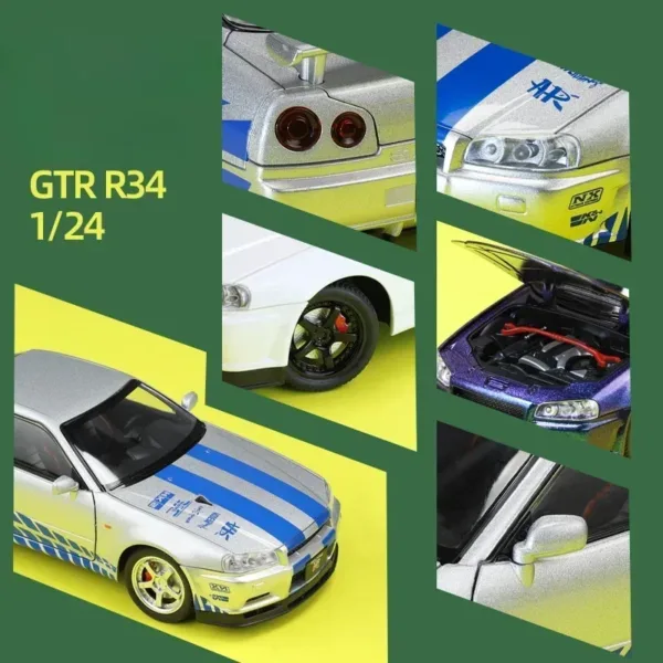 1:24 Alloy Nissan GTR R34 Diecast Car Model - Image 5