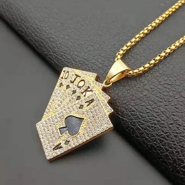 Hip-Hop Iced Out Spades Card Pendant Necklace - Image 3