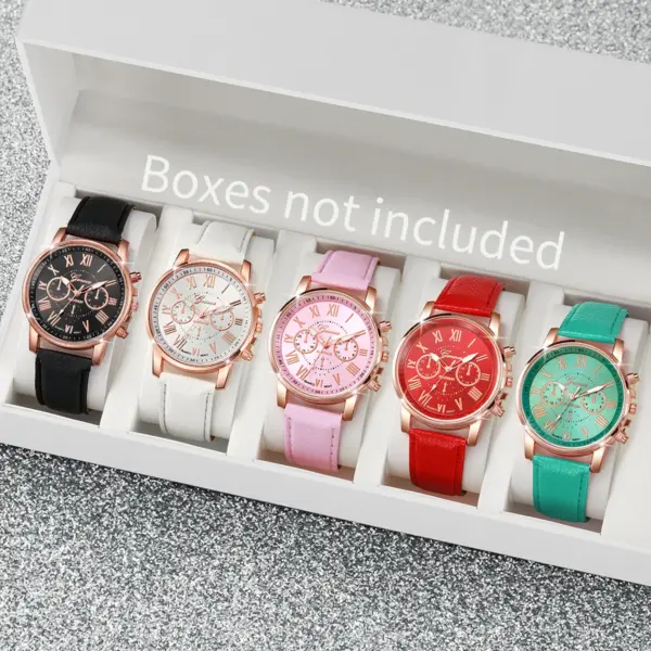 5PCS Women’s Quartz Watches Stylish Leather Bands