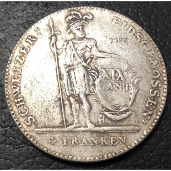 1814 Swiss 4 Franken Silver Plated Coin - Image 3