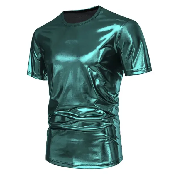 Men's Glossy Silver Gold Casual Party T-Shirt - Image 7