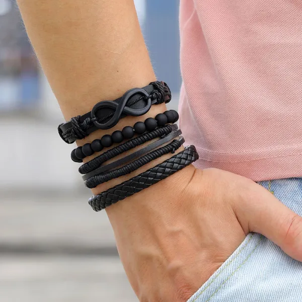 Leather Charm Bracelet with Geometric Design