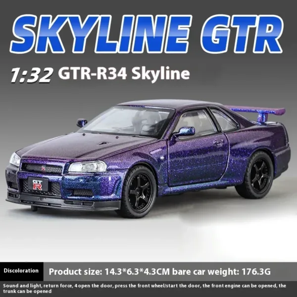 1:32 Nissan GTR R34 Diecast Model Car - Image 12