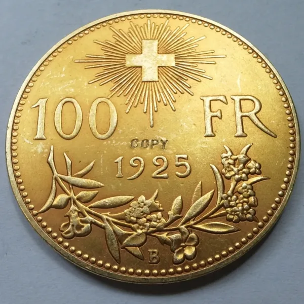 1925 Switzerland 100 Francs Gold Plated Replica - Image 3