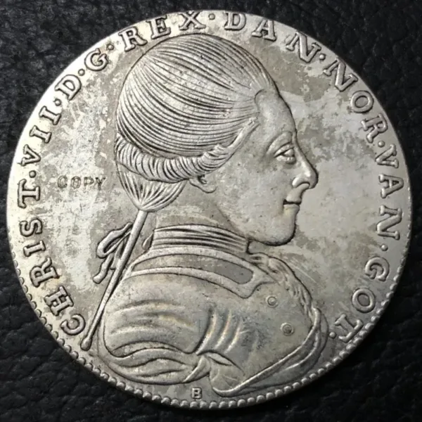 1771 Denmark 1 Krone Silver Plated Replica Coin - Image 2