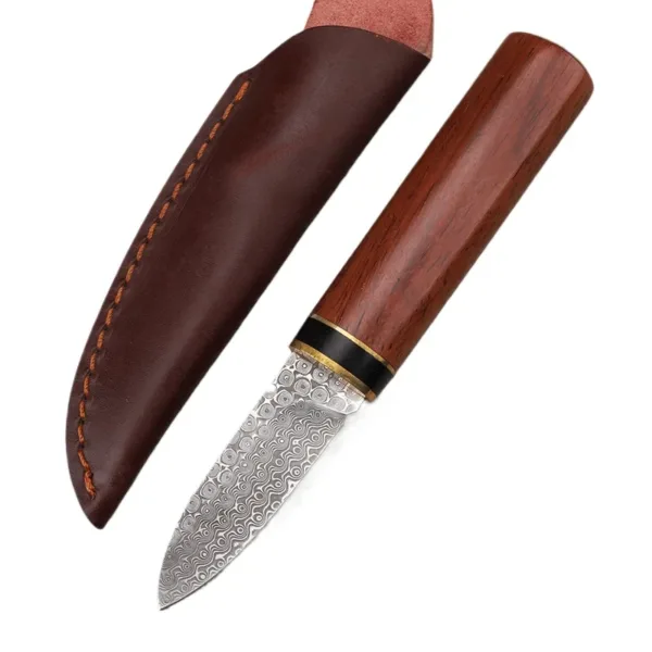 Damascus Steel Fixed Blade Camping Knife with Sheath