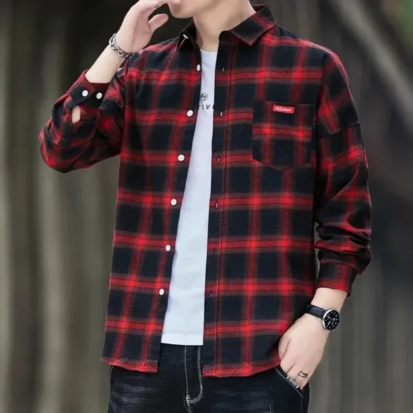 Men's Casual Flannel Plaid Shirt - Long Sleeve