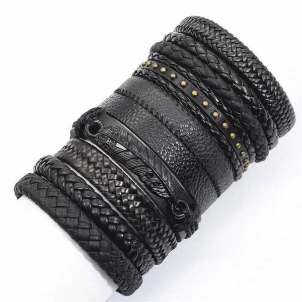 Brown Woven Leather Wrap Bracelets Set of 10 - Image 24