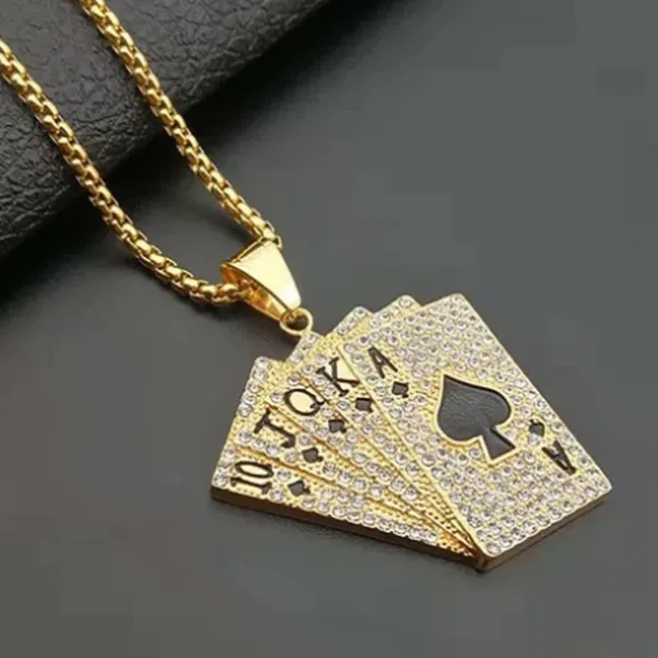 Iced Out Spades Playing Card Necklace for Men - Image 2