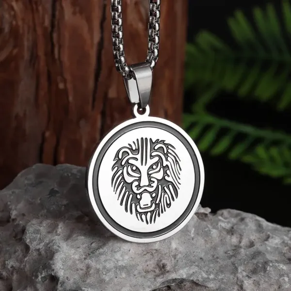 Lion Head Round Medal Pendant Necklace - Image 31