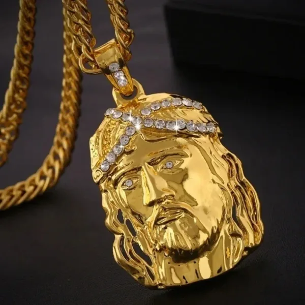 Christian Bling Jesus Head Pendant Necklace