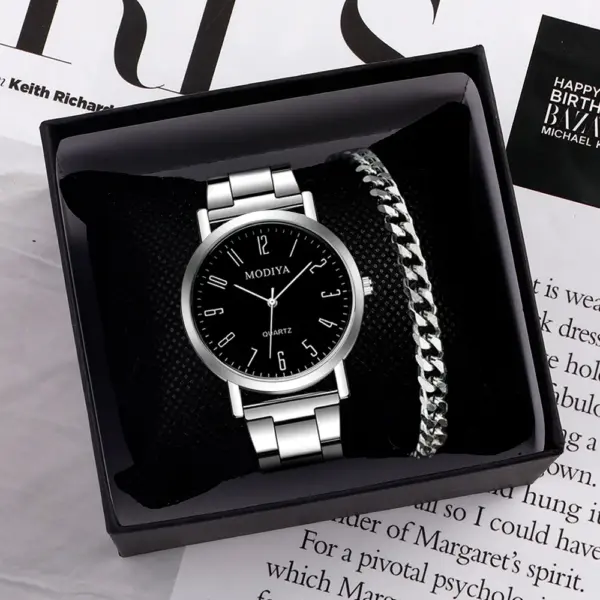 Men's Silver Alloy Casual Quartz Watch Set - Image 2