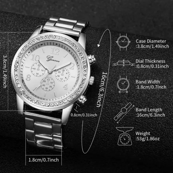 6PCS Women's Rhinestone Quartz Watch Set - Image 5