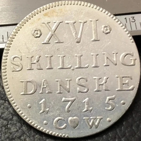 1715 Denmark 16 Skilling Replica Coin - Image 3