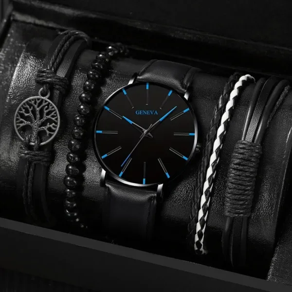 Black Men's Quartz Watch with Bracelets Set - Image 8