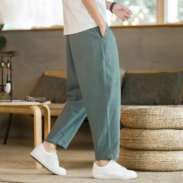 Men's Casual Cotton Linen Drawstring Trousers