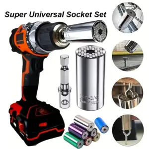 Universal Socket Wrench Set with Power Drill Adapter