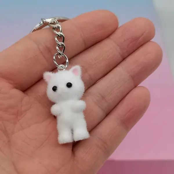 Kawaii Fuzzy Cat Heart Bow Keychain - Image 11