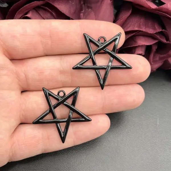 5pcs Silver Black Pentagram Charms for Jewelry - Image 2