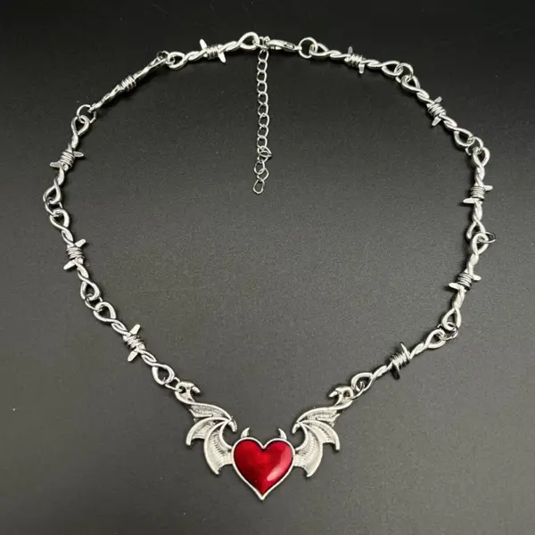 Gothic Heart Barbed Wire Choker Necklace - Image 2