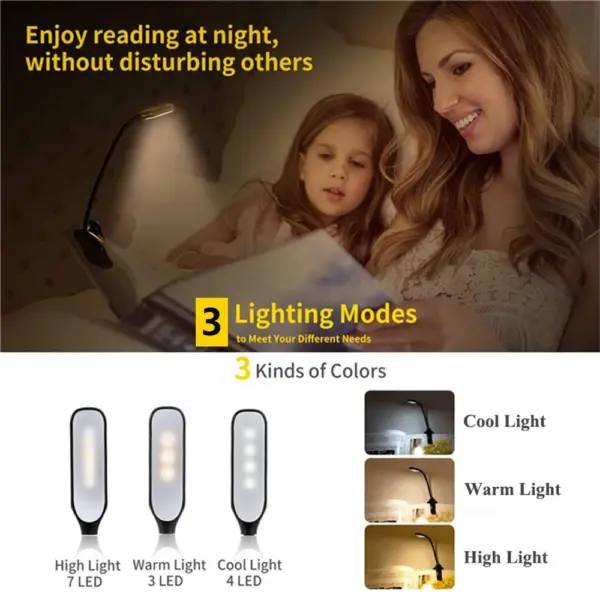 Rechargeable 7 LED Book Light with Clip - Image 2