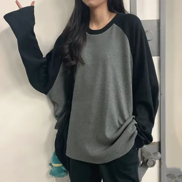 Casual Grey Long Sleeve O Neck T-Shirt