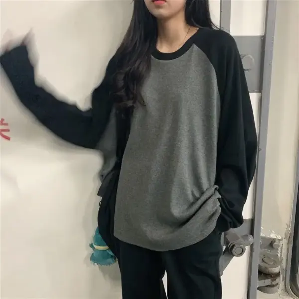 Casual Grey Long Sleeve O Neck T-Shirt - Image 3