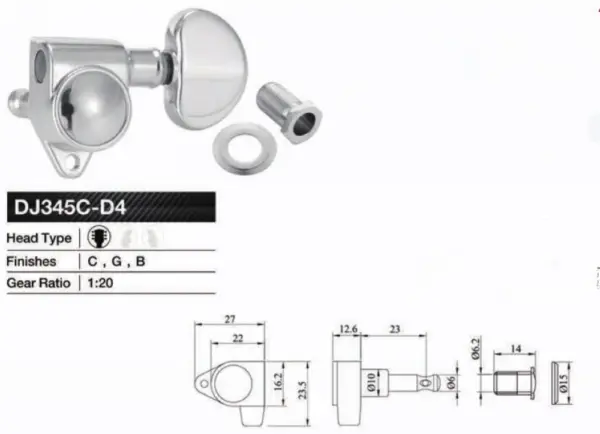Kaynes Chrome Electric Guitar Tuning Pegs Set - Image 6