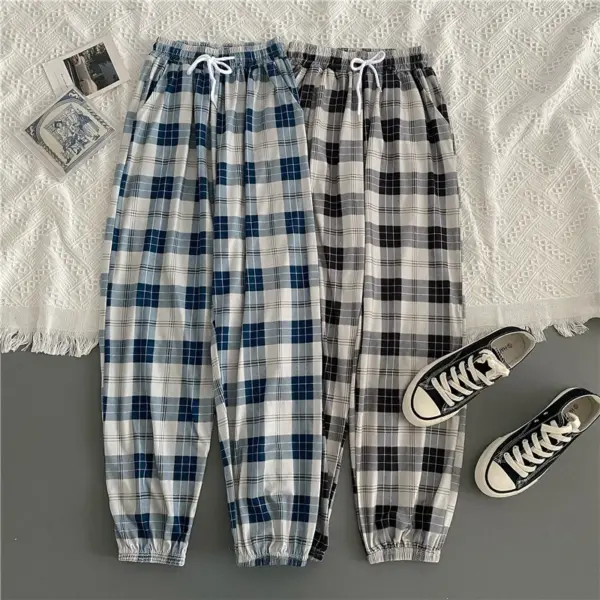 Loose Black Plaid Harem Pants for Women - Image 4