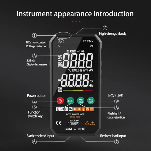 FY107C Smart Digital Multimeter with Probes - Image 2